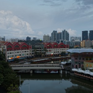 In early morning, when most lights were still on, Singapore River flew quitely through Clarke Quay, Singapore.